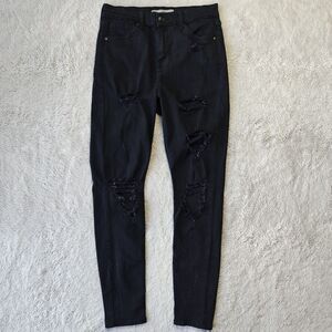 Topshop Moto Jamie Ripped Jeans Women's 30x30 Black Skinny Destructed Alt Goth